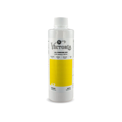 Viktoria all-purpose canary yellow fabric dye bottle for cotton, wool, silk, linen, viscose, bamboo, and nylon, 225ml